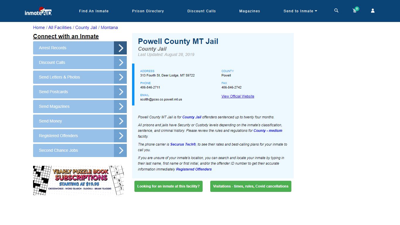 Powell County MT Jail - Inmate Locator - Deer Lodge, MT