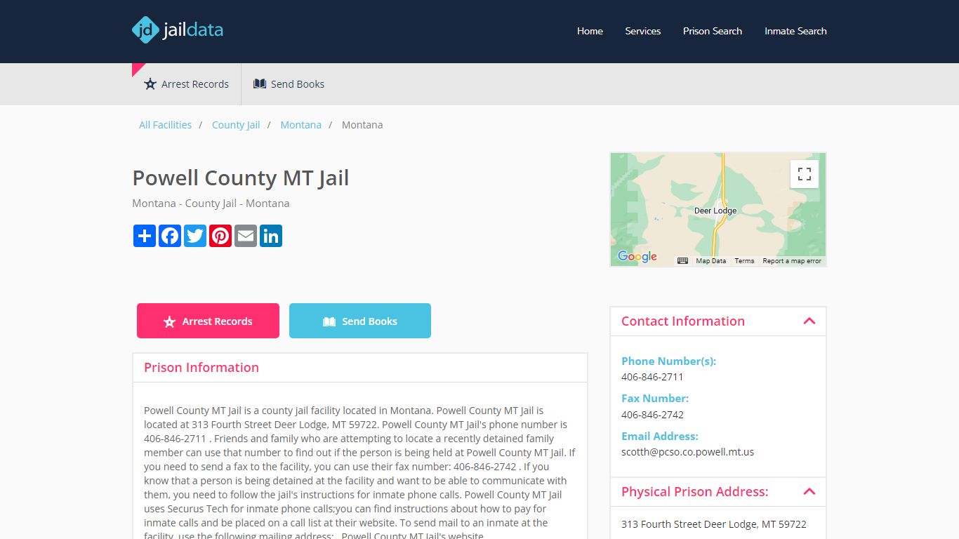 Powell County MT Jail Inmate Search and Prisoner Info - Deer Lodge, MT